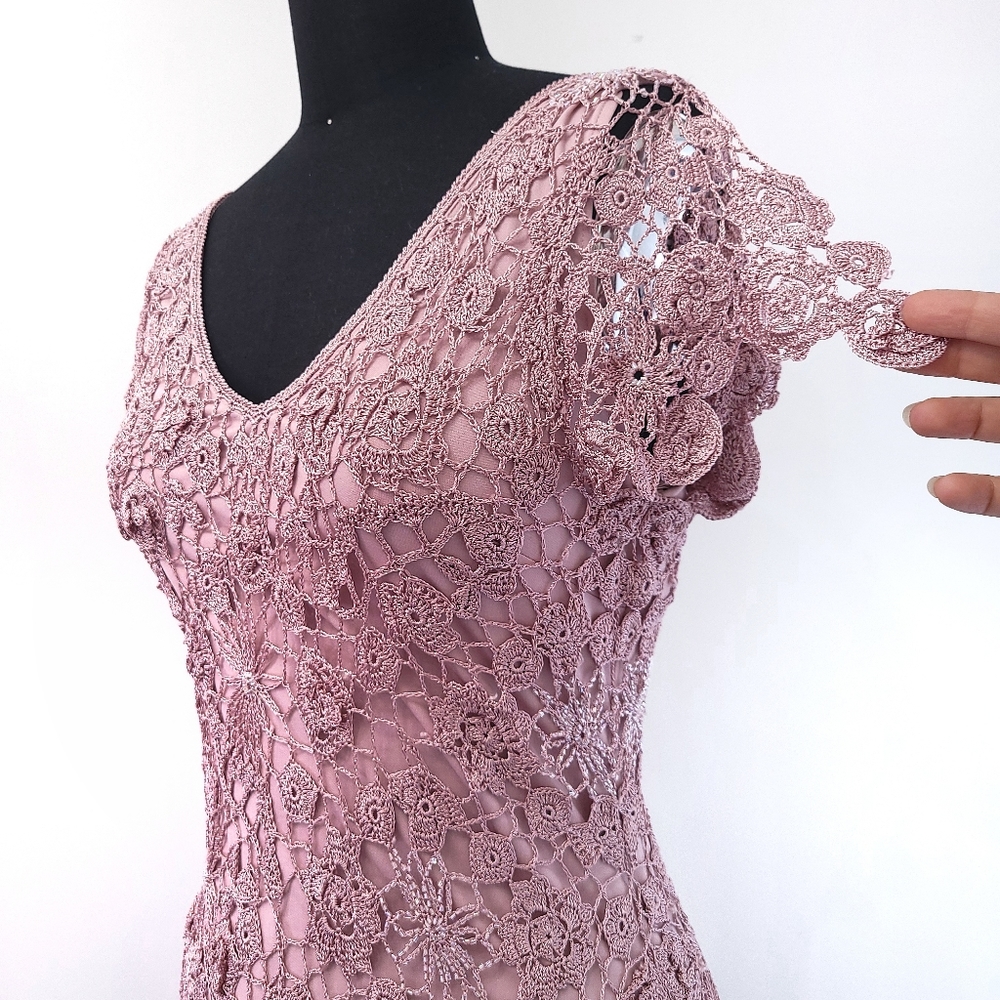 Vintage Y2K Crochet Beaded Regency Fairycore Daphne Bridgerton Slip Dress - Picture 3 of 14